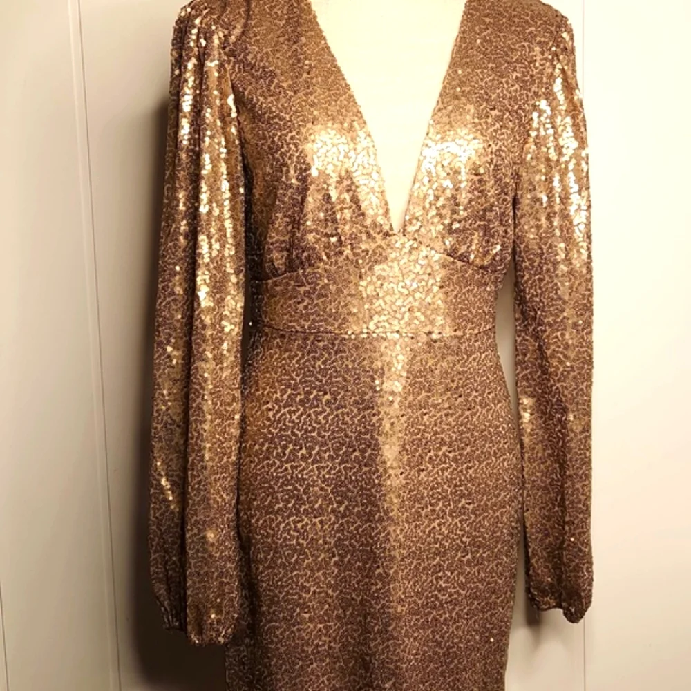 Altar'd State Gold Sequin Long Sleeve Dress - Picture 1 of 12